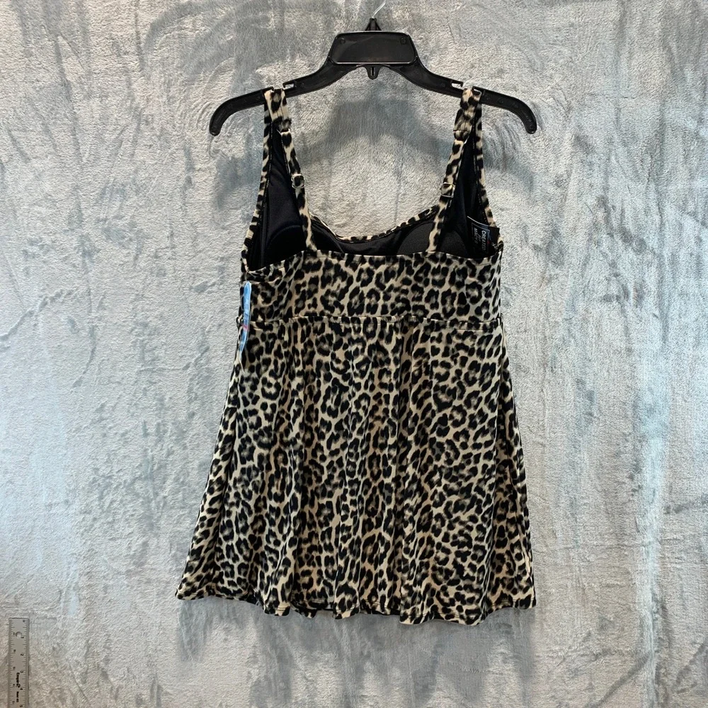 Swim Solutions Leopard Print Square Neck Swimdress Black Tan Size 14 70008004